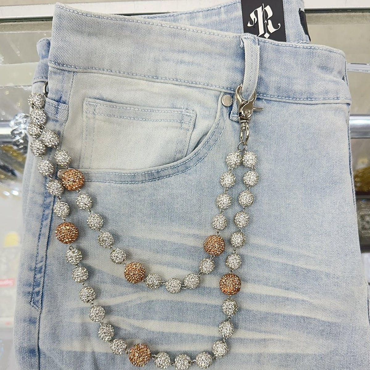 EAK Wallet Chain — White/Peach — clasp and charm detail