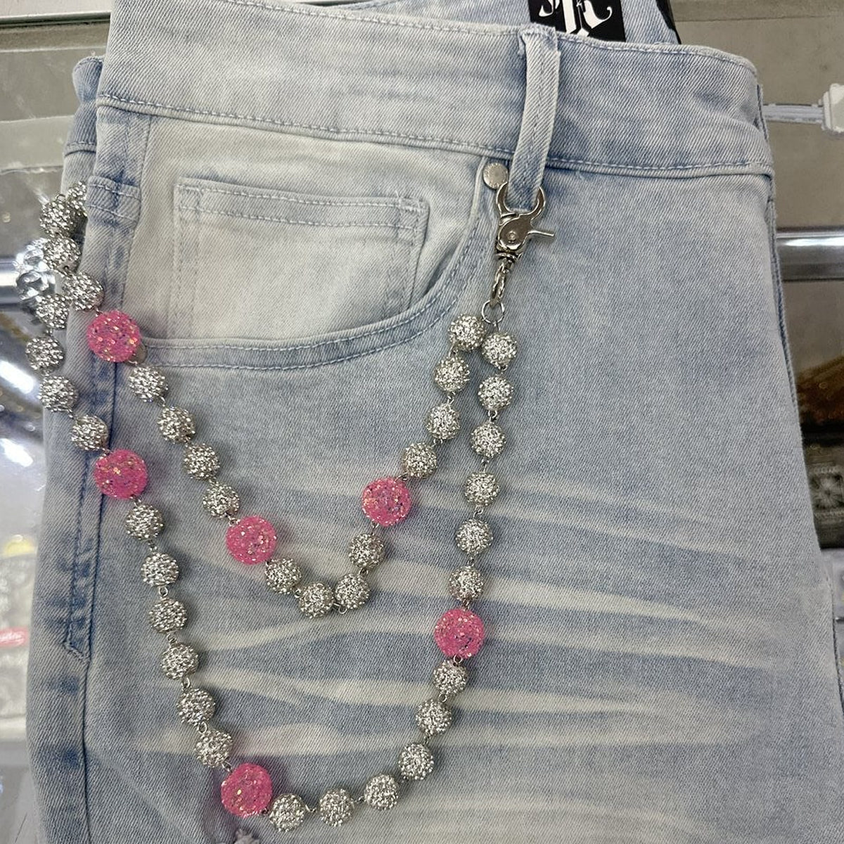 EAK Wallet Chain — White/Pink — clasp and charm detail