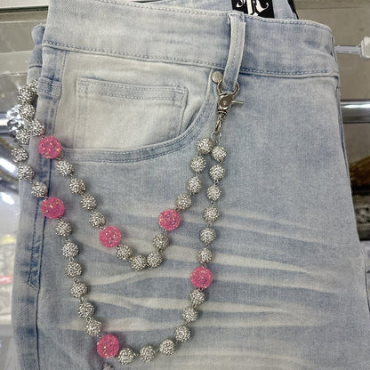 EAK Wallet Chain — White/Pink — clasp and charm detail