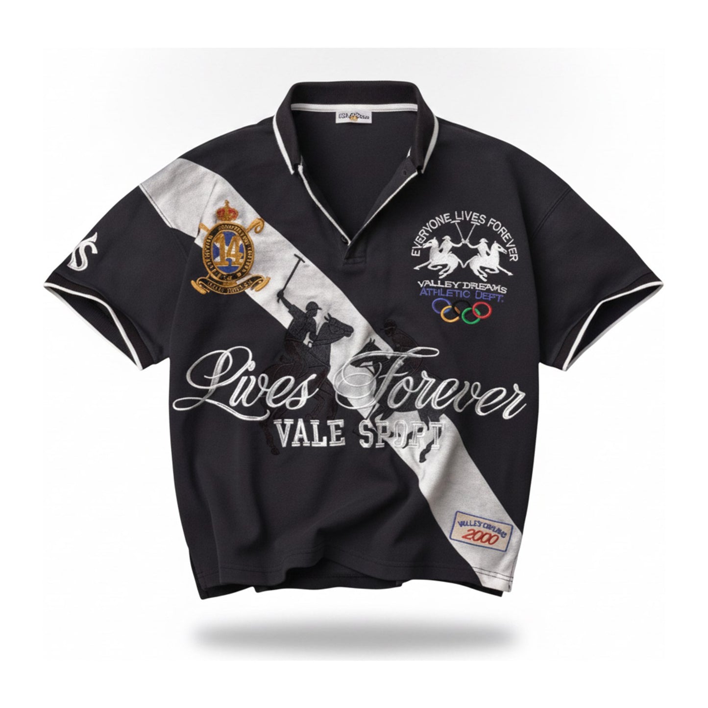 Valley Dreams "Lives Forever" Vale Sport Polo — Black - ghost mannequin