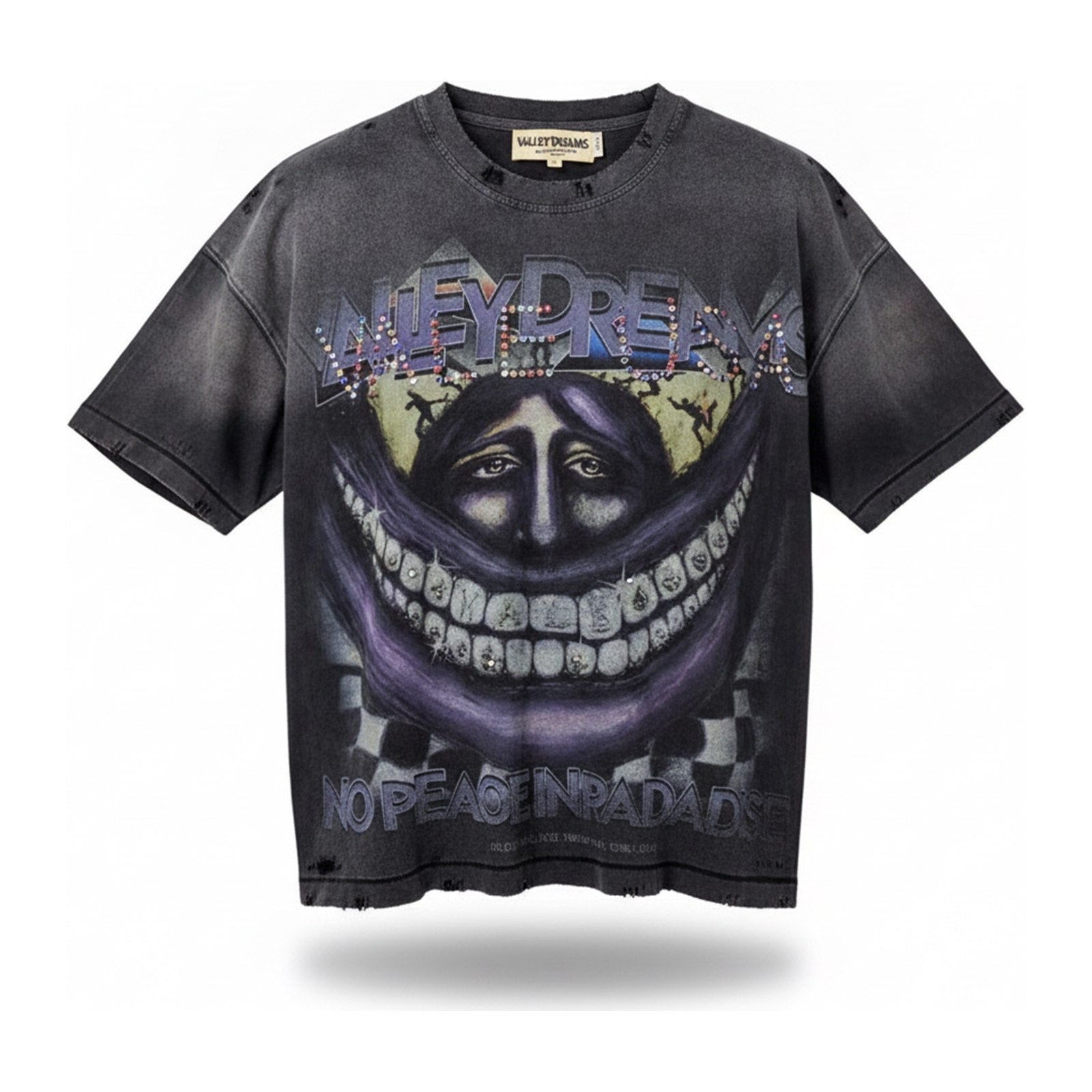 Valley Dreams "No Peace In Paradise" Washed Tee — Black - ghost mannequin