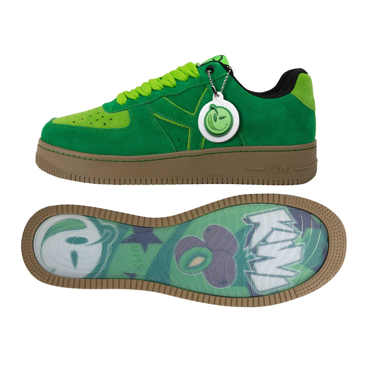 Yums kiwi sneaker, side profile and sole art