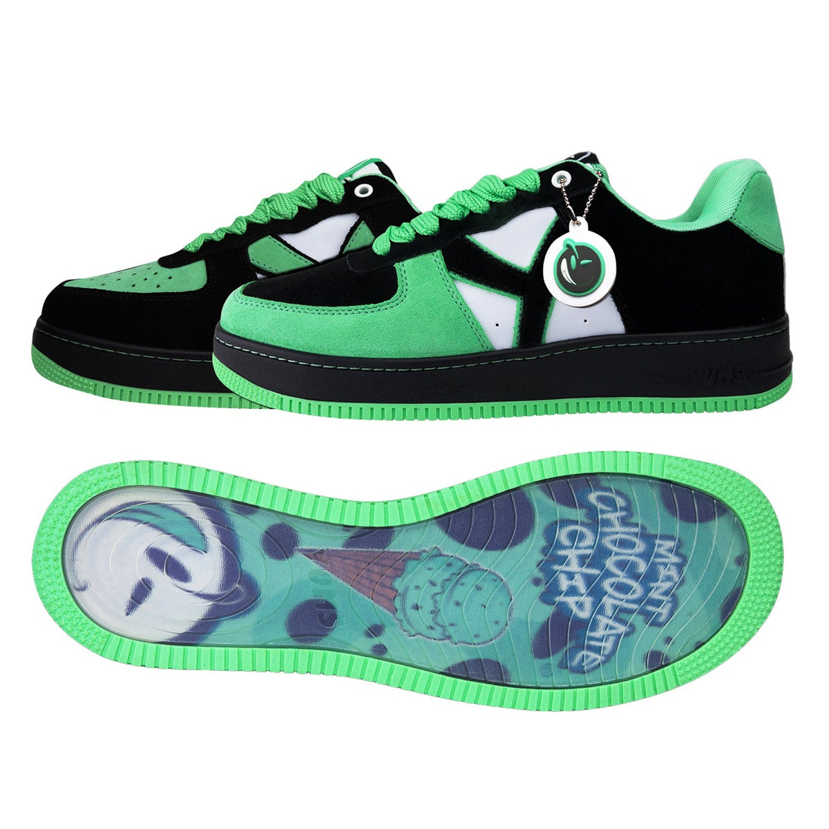 Yums Mint chocolate chip sneaker, side profile and sole art
