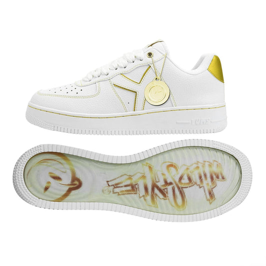Yums Wild style gold sneaker, side profile and sole art